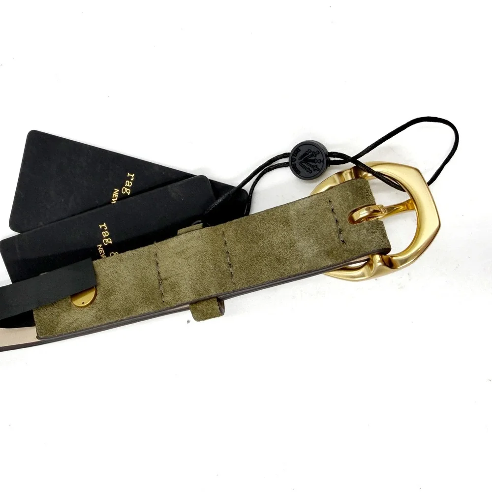 Rag & Bone Small Audrey Belt Olive Green Suede Gold Buckle Womens Sz XS